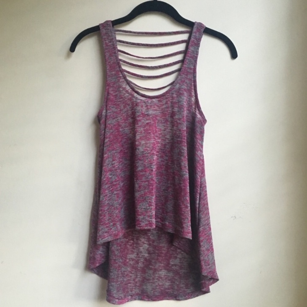 Painted Threads Cut Out High Low Pink Knit Tank Top